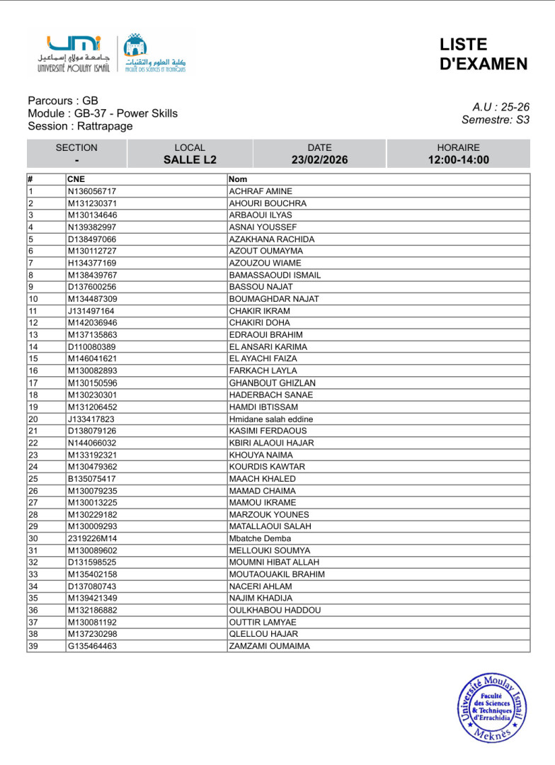 Planning et locaux des examens de rattrapage – 23 février 2026