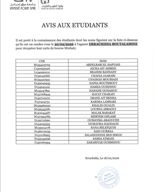 AVIS AUX ÉTUDIANTS – Rendez-vous Minhaty