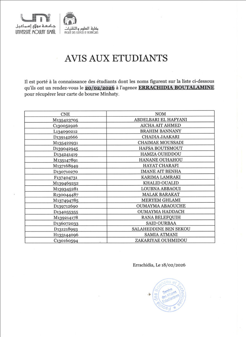 AVIS AUX ÉTUDIANTS – Rendez-vous Minhaty
