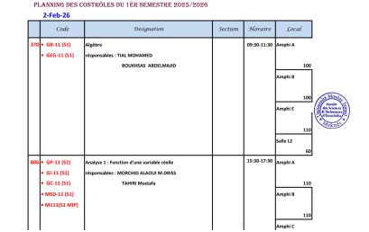 Planning détaillé des examens de la session normale d’automne Année universitaire 2025–2026