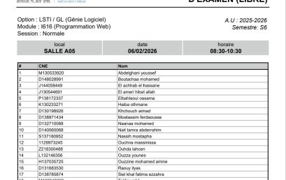 Planning et Locaux d’Examen du 6 Février 2026