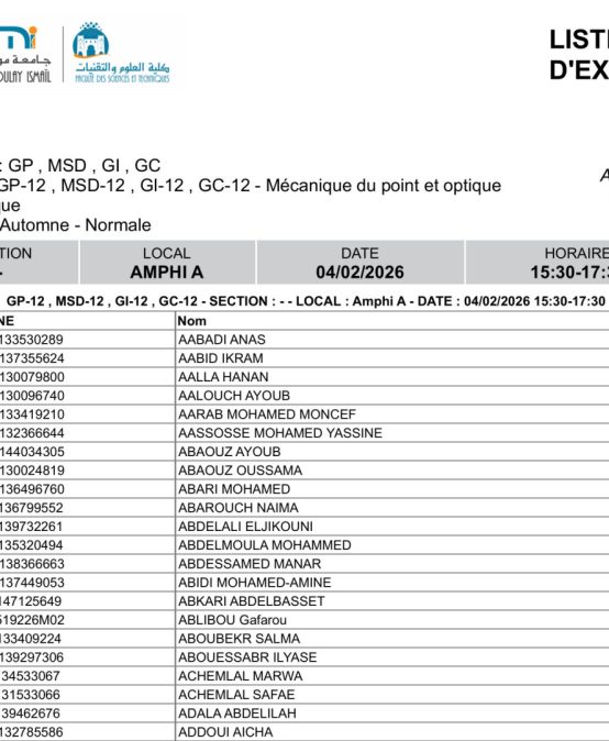 Planning et Locaux d’Examen du 4 Février 2026