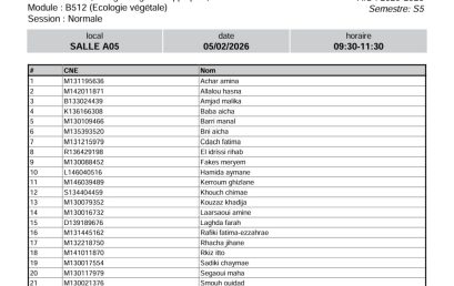 Planning et Locaux d’Examen du 5 Février 2026