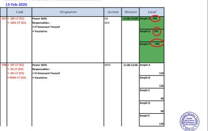 RECTIFICATION : Planning et Locaux d’Examen du 11, 12 Février