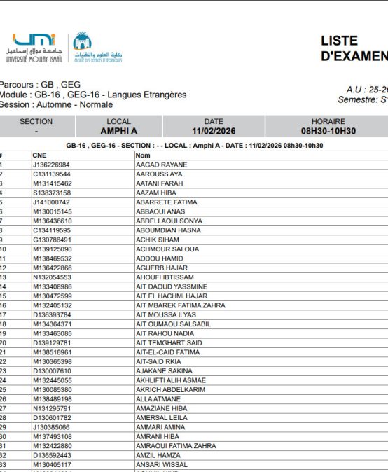 Planning et locaux des examens – 11 février 2026