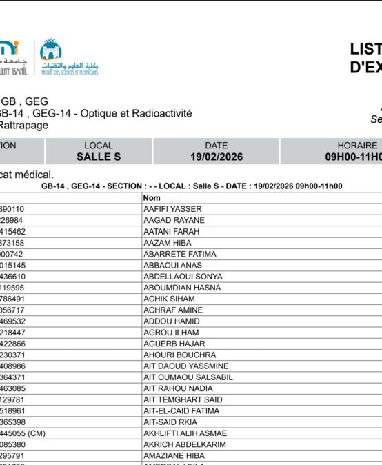 Planning et locaux des examens de rattrapage – 19 février 2026