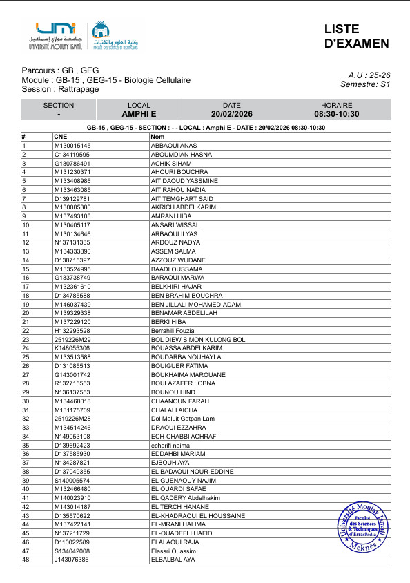 Planning et locaux des examens de rattrapage – 20 février 2026