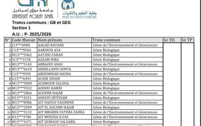 Liste des étudiants MIPC / BG S2 par section