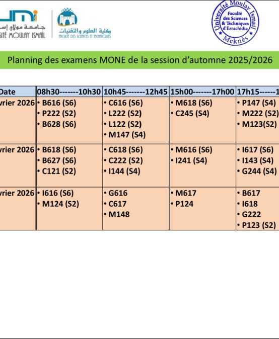 Planning rectifié des examens du MONE – Session d’automne