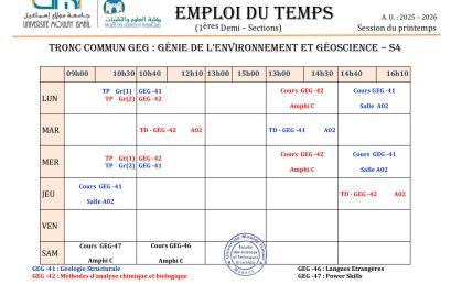 Emploi du Temps Rectifié : TC BG – 1ère Demi-Section (S4)