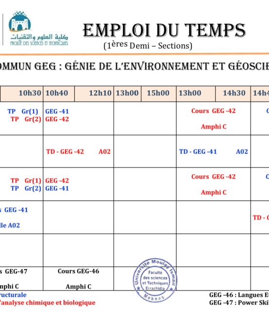 Emploi du Temps Rectifié : TC BG – 1ère Demi-Section (S4)