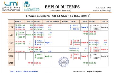 Emploi du Temps Rectifié : TC BG – 1ère Demi-Section (S2)