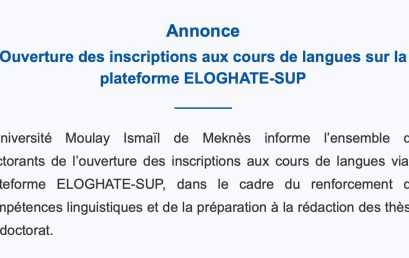Ouverture des inscriptions aux cours de langues pour les doctorants sur ELOGHATE-SUP