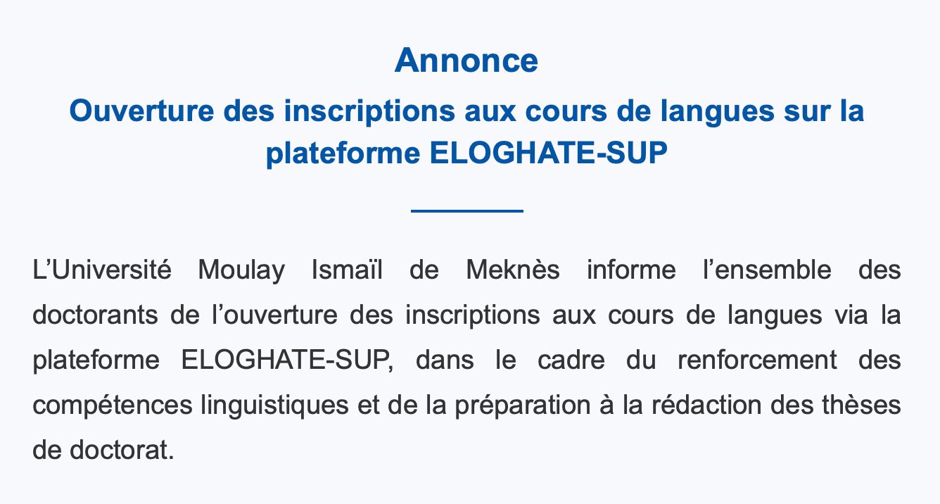 Ouverture des inscriptions aux cours de langues pour les doctorants sur ELOGHATE-SUP