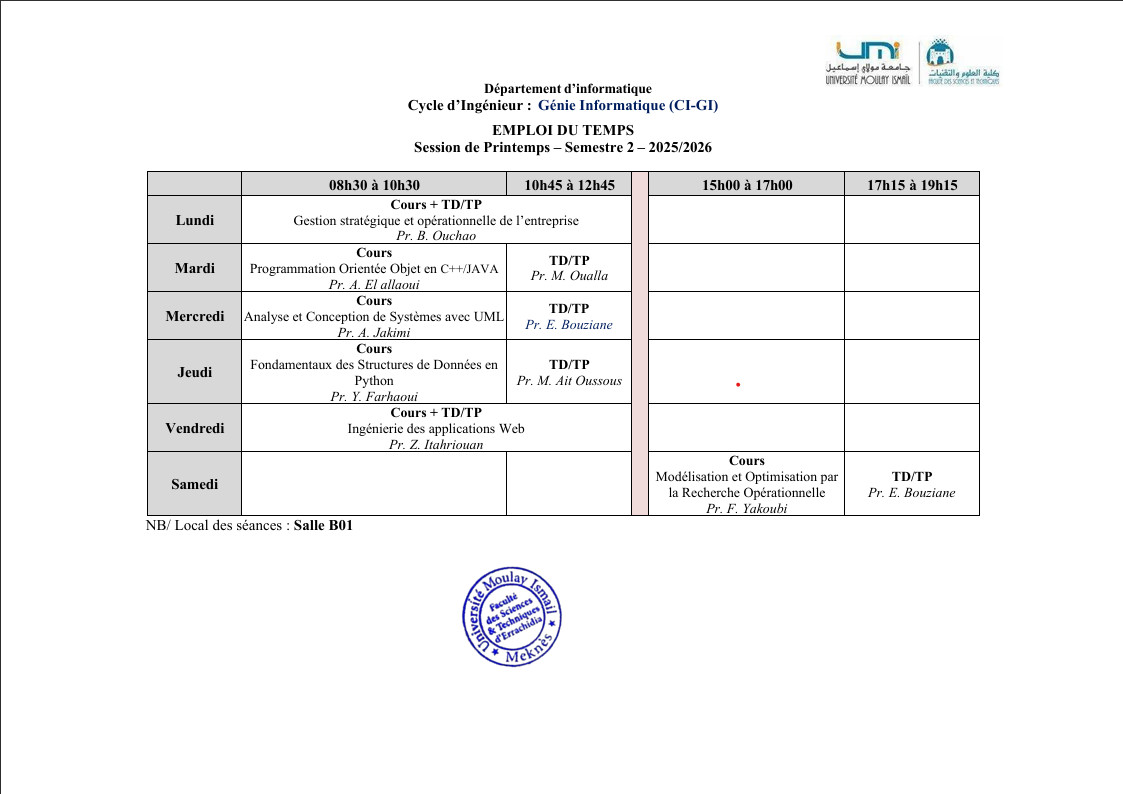 Emploi du Temps — CI-GI (Semestre 2)