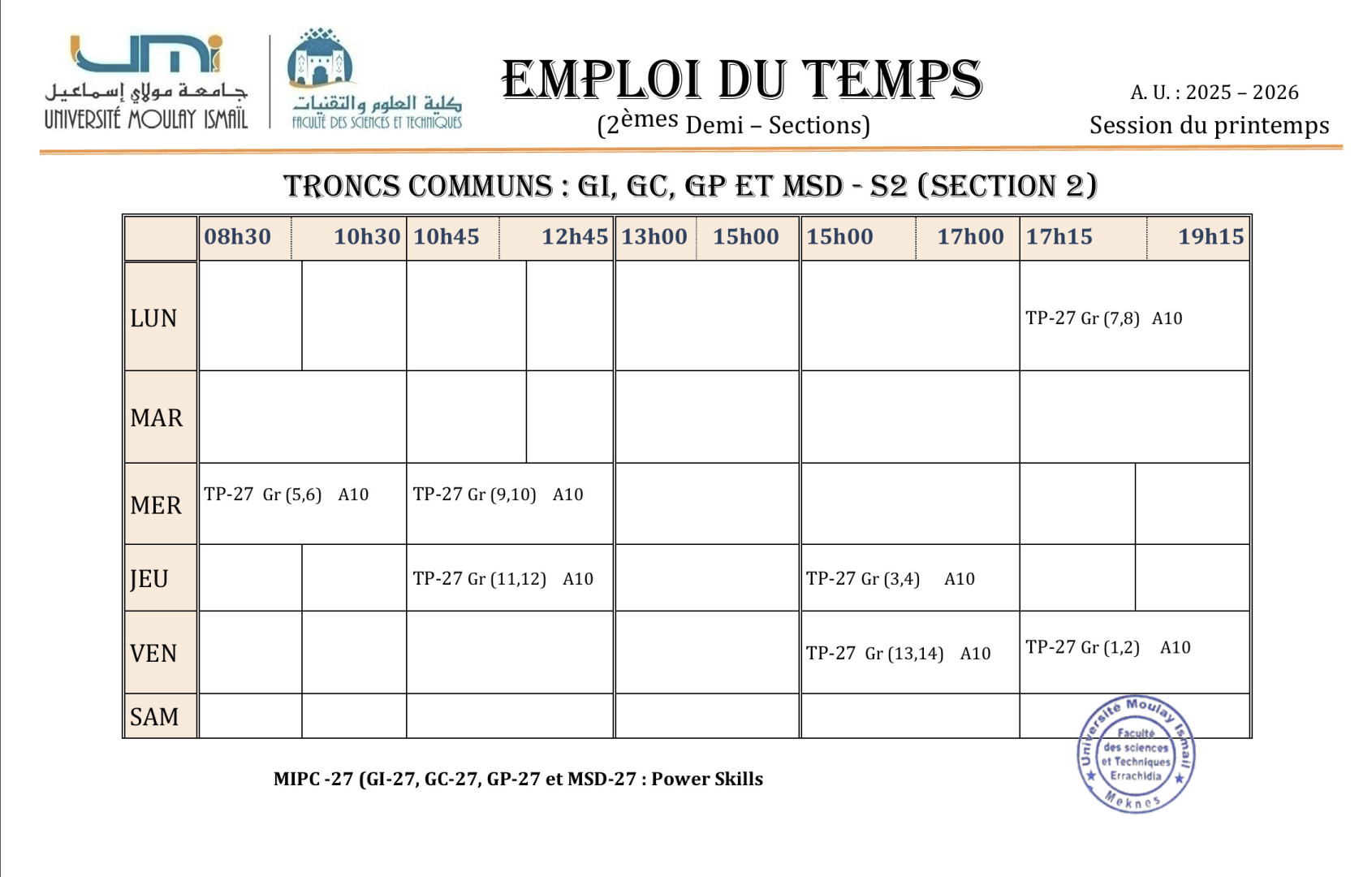 Rappel : poursuite des travaux pratiques du module Power Skills durant la semaine du 11 mai 2026