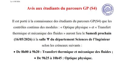 Avis aux étudiants du parcours GP – S4