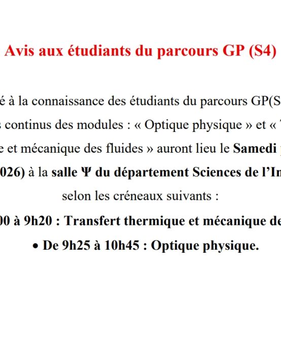 Avis aux étudiants du parcours GP – S4