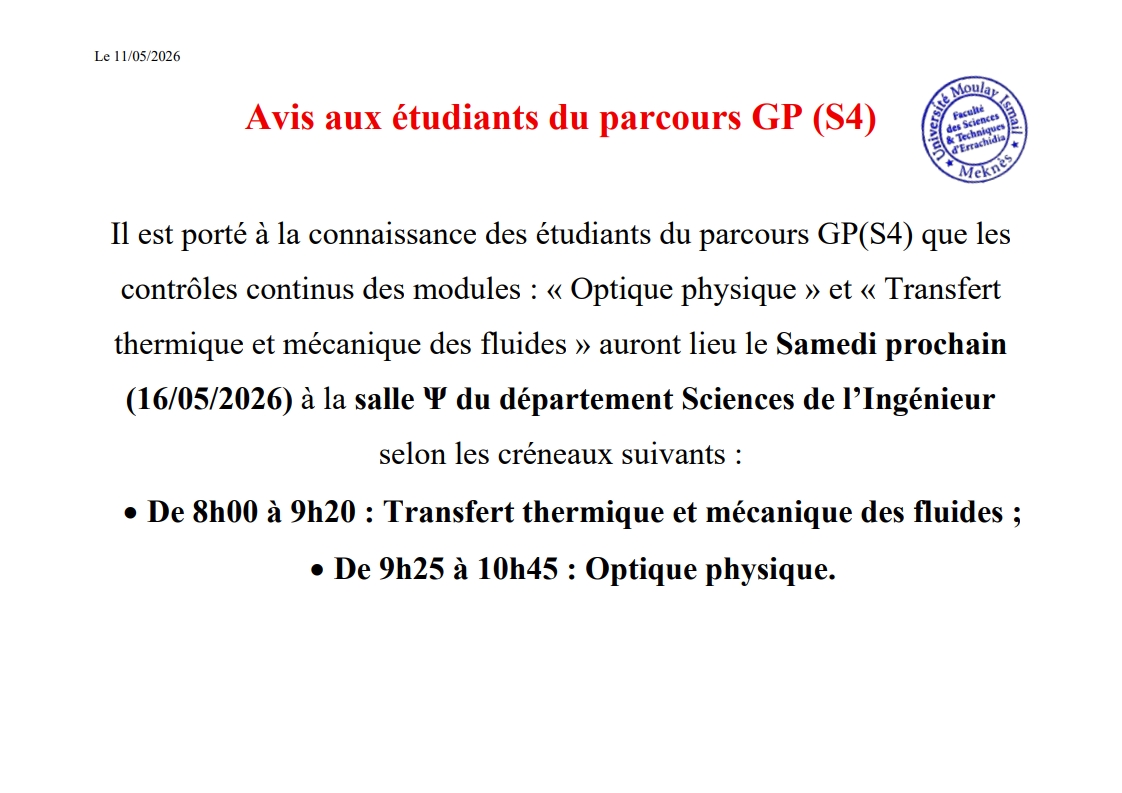 Avis aux étudiants du parcours GP – S4