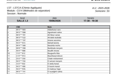 Liste des Étudiants – Examen Libre (MONE) du 19 Juin 2026