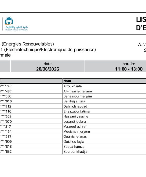 Liste des Étudiants – Examen Libre (MONE) du 20 Juin 2026