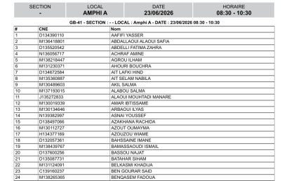 Liste des Étudiants – Examen Normale du 23 Juin 2026