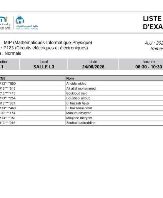 Liste des Étudiants – Examen Normale du 24 Juin 2026