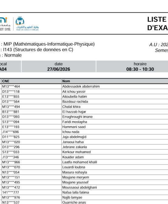Liste des Étudiants – Examen Normale du 27 Juin 2026