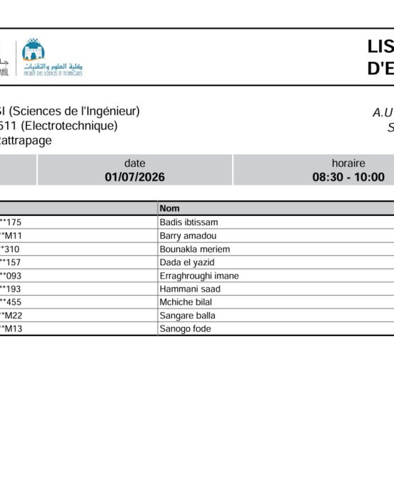 Liste des Étudiants – Examen Normale du 1 Juillet 2026