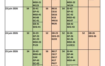 Calendrier des examens de S2, S4 et S6  de la session Normale du printemps 2025/2026