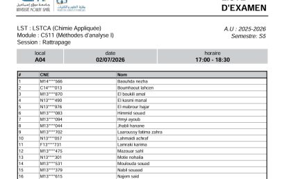 Liste des Étudiants – Examen RATTRAPAGE du 2 Juillet 2026