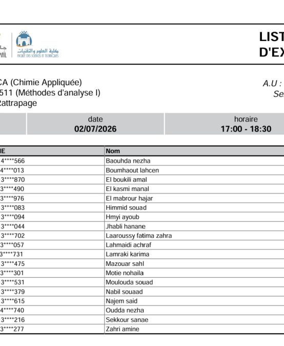 Liste des Étudiants – Examen RATTRAPAGE du 2 Juillet 2026