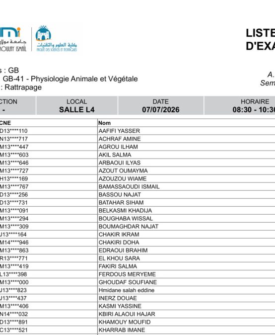 Liste des Étudiants – Examen RATTRAPAGE du 7 Juillet 2026