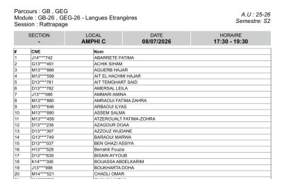 Rectification : Amphi du module Langues Étrangères du 07/08/2026