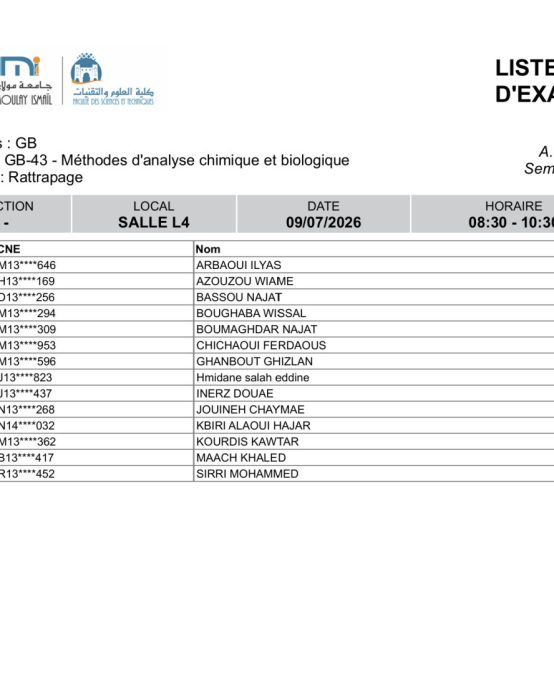 Liste des Étudiants – Examen RATTRAPAGE du 9 Juillet 2026