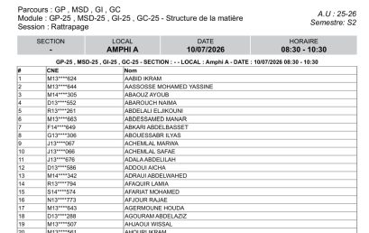 Liste des Étudiants – Examen RATTRAPAGE du 10 Juillet 2026