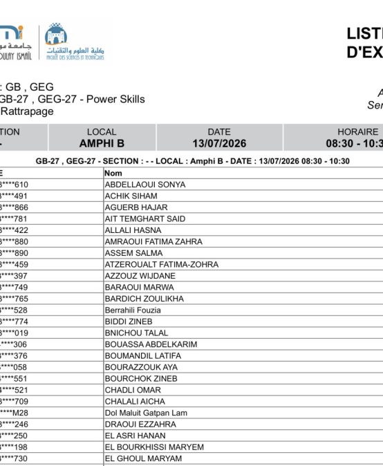 Liste des Étudiants – Examen RATTRAPAGE du 13 Juillet 2026